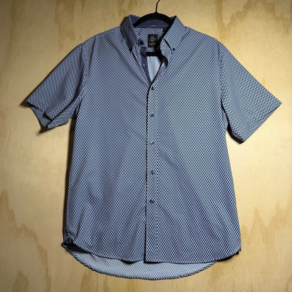 Michael Strahan Mens Medium‎ Blue Geometric Short Sleeve Button Down Shirt